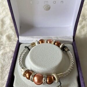 ROMAN Modern Twisted Stainless & Copper Beads Stretch Bracelet